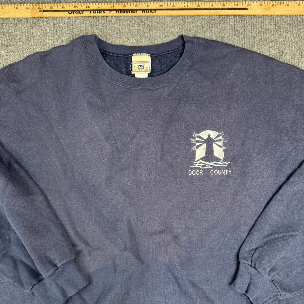 Lee Sweatshirt Mens 3XL Navy Blue Door County Lighthouse Heavyweight Crewneck